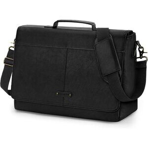 Men's Black Pu Vintage Laptop Bag 15.6 Inch Waterproof Retro Satchel Briefcase
